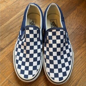 Vans Navy and White Checkered Slip-On Sneakers